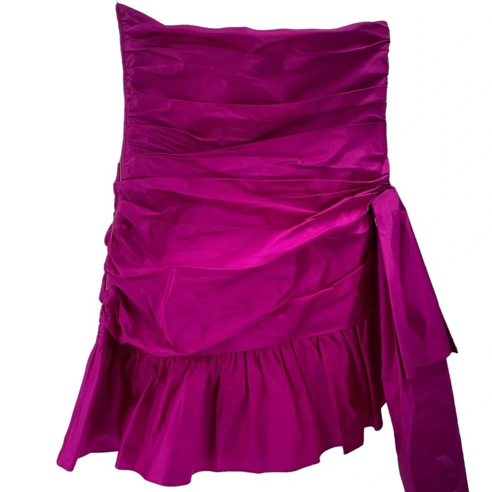 LoveShackFancy NEW Noble Bow Silk Formal Flirty Fuschia Mini Dress Size 12 - Picture 10 of 14